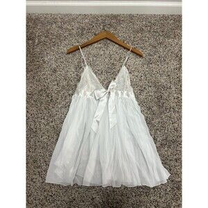 Victoria Secret Lingerie Babydoll Slip Chemise White Lace Pleated Bridal Size L